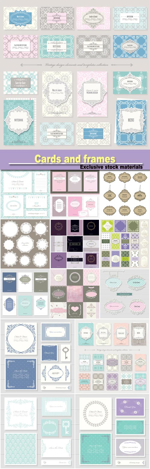 Templates, cards and frames in vintage style