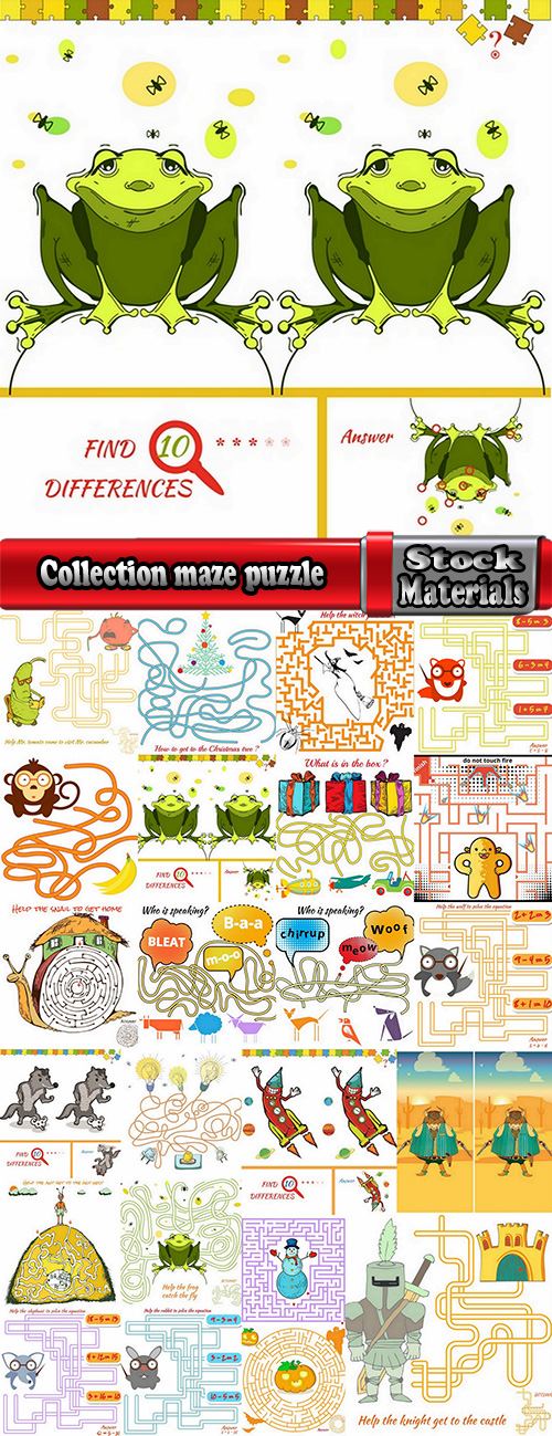Collection maze puzzle baby animals illustration for children's books 25 EPS