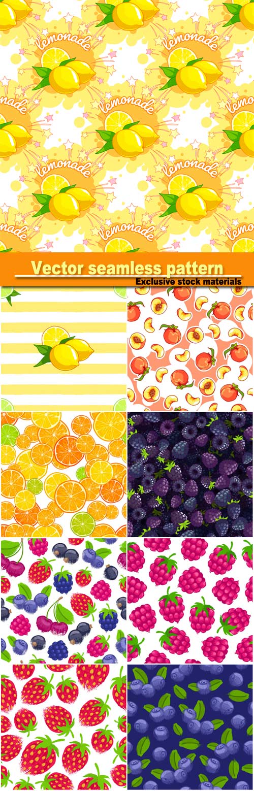 Berries vector seamless pattern, menu poster