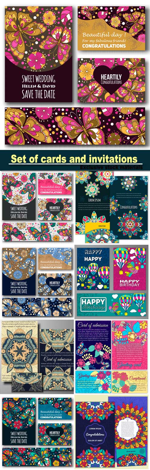 Set of cards for congratulations and invitations