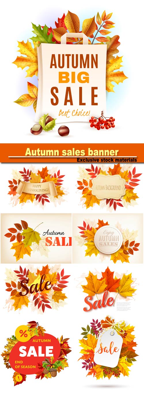 Autumn sales banner, autumn background with leaves
