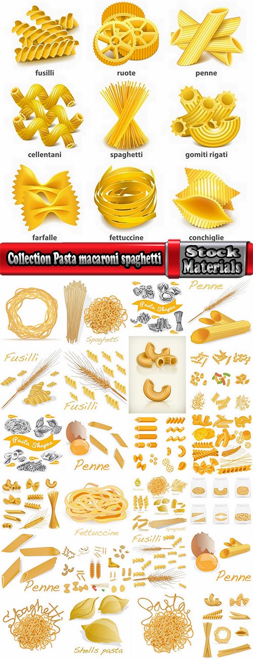 Collection Pasta macaroni spaghetti flour products a vector Image 25 EPS