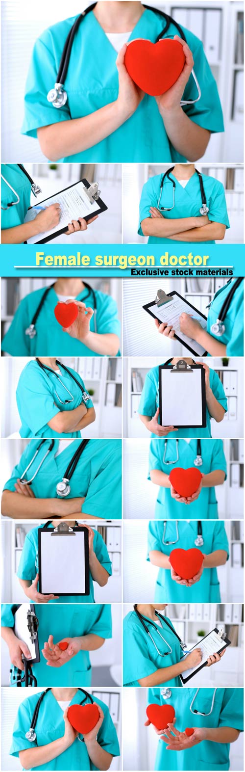 Female surgeon doctor with stethoscope holding heart