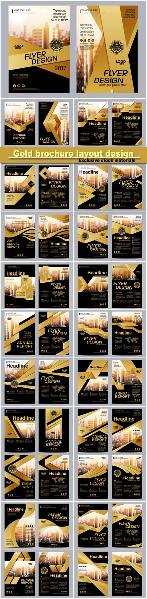 Gold brochure layout design template, annual report flyer leaflet cover presentation modern background