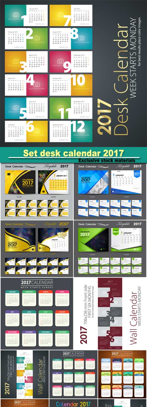 Set desk calendar 2017 template design, cover desk calendar, flyer design