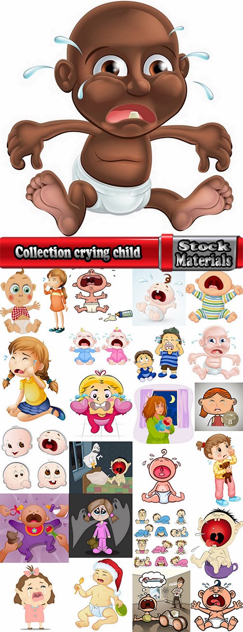 Collection crying child cartoon vector image 25 EPS