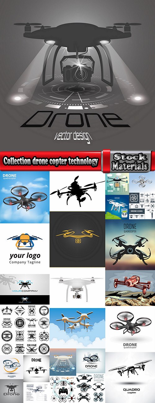Collection drone copter technology robotics nanotechnology vector image 25 EPS