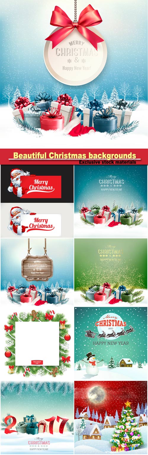 Beautiful Christmas backgrounds, sparkling elements, snowflakes, snowman