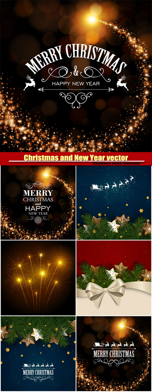 Christmas and Happy New Year, vector holiday backgrounds #5