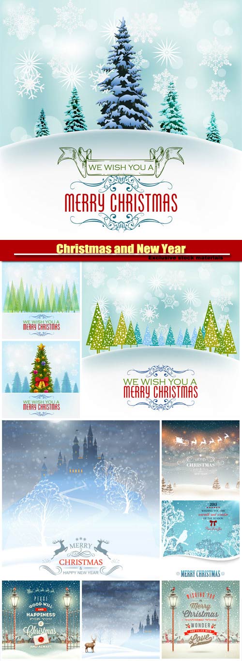 Christmas and Happy New Year, vector holiday backgrounds #11