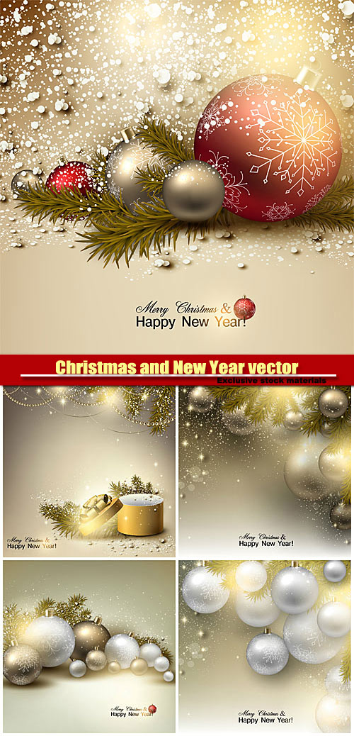 Christmas and Happy New Year, vector holiday backgrounds #4