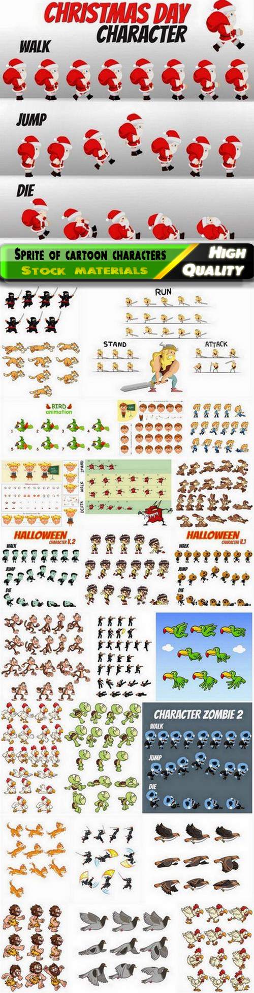 Sprite of cartoon characters and wild animal for game creation 25 Eps