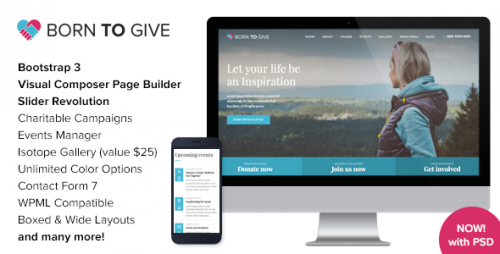 Download Nulled Born To Give v1.7.1 - Charity Crowdfunding Theme product pic