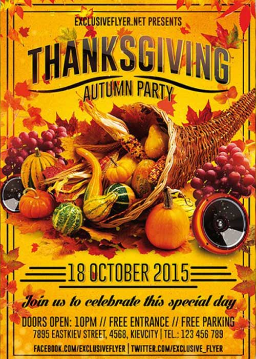 Thanksgiving Autumn Party PSD V1 Premium Flyer Template + Facebook Cover