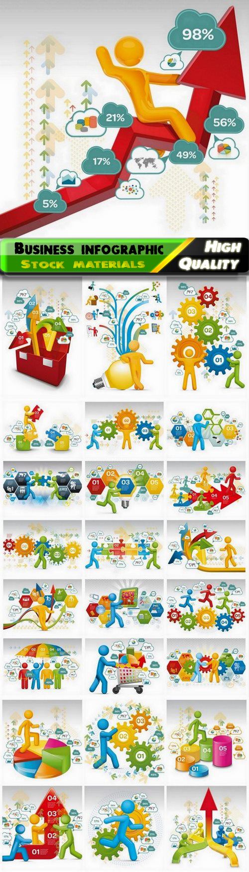 Business infographic with people and gears arrows diagrams 25 Eps