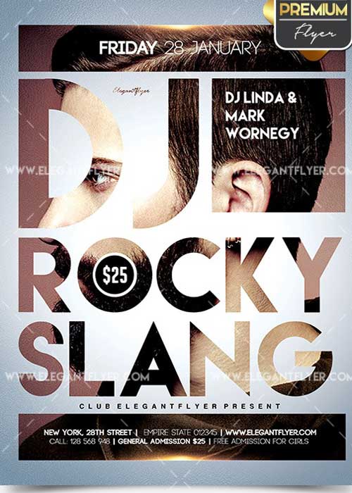 DJ Rocky Slang Flyer PSD V12 Template + Facebook Cover