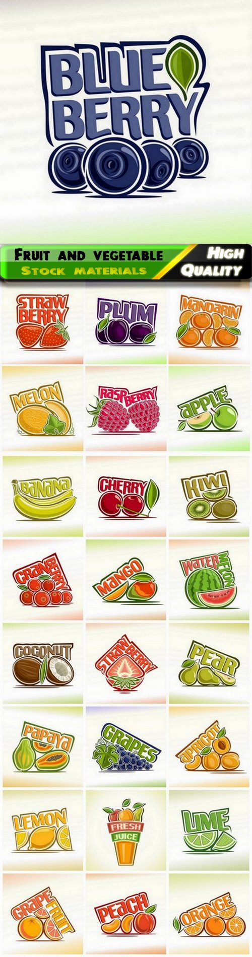 Creative fruit and vegetable illustration healthy food 25 Eps