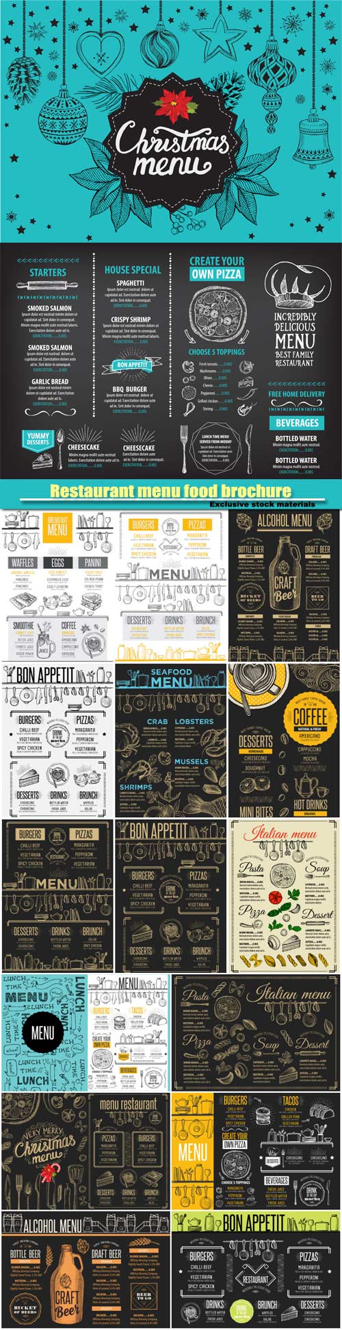 Restaurant menu placemat food brochure, cafe template design, vintage creative dinner flyer with hand-drawn graphic