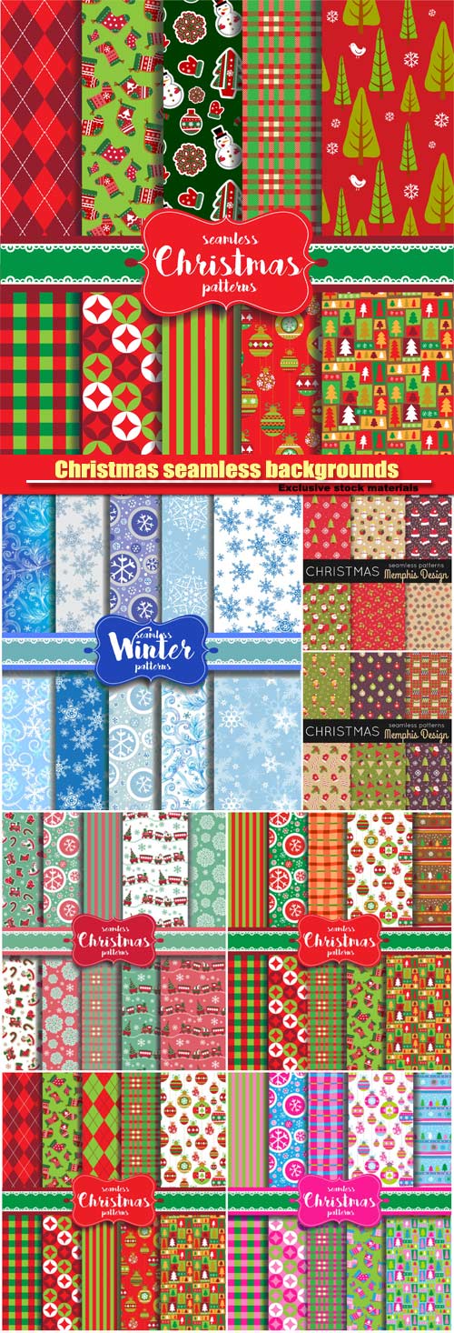 Christmas seamless backgrounds with traditional holiday symbols